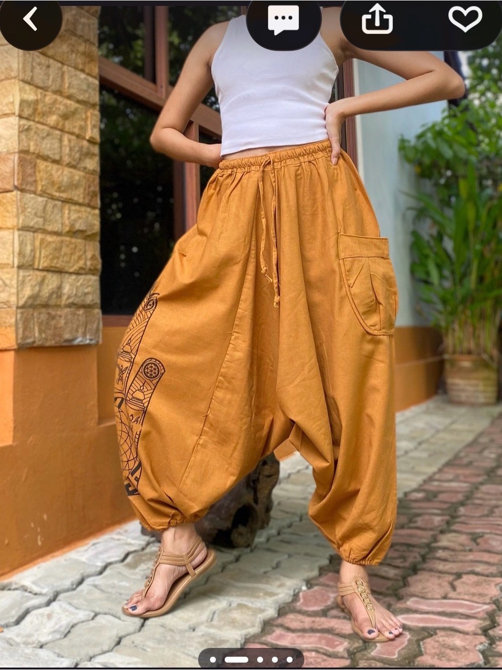 Boho Elastic-Waist Harem Pants in Mustard